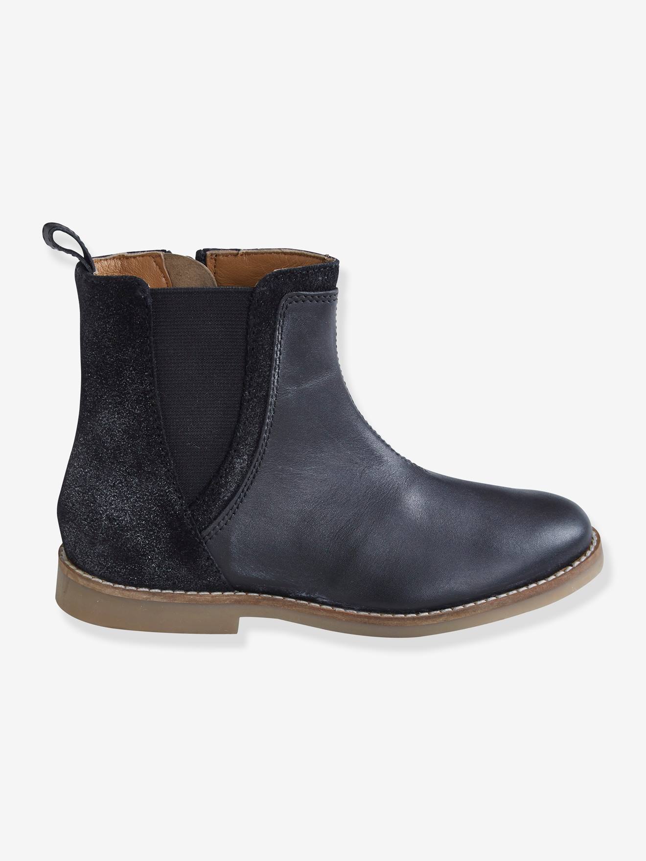Boots en cuir bi-matière fille noir