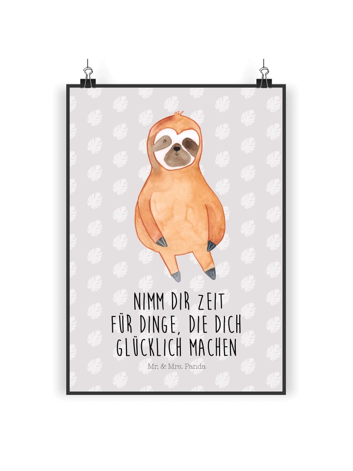 Mr. & Mrs. Panda Poster Faultier Zufrieden mit Spruch in Grau Pastell günstig kaufen