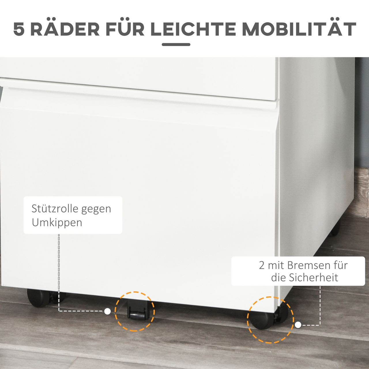 Vinsetto Rollcontainer mit 3 Schubladen Stahl Weiß