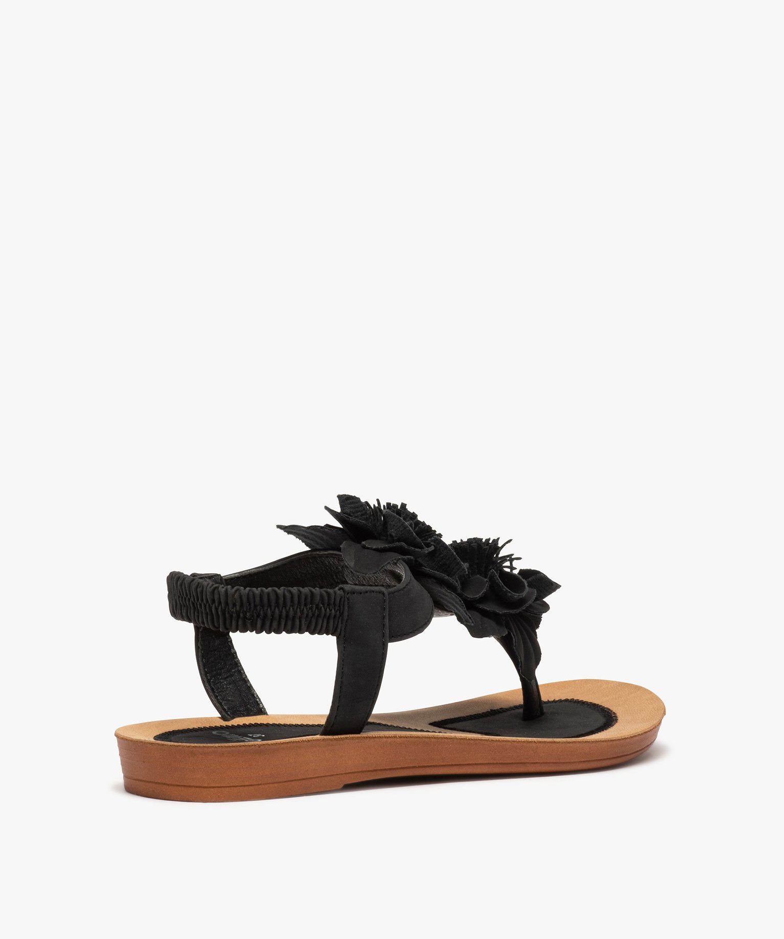 Sandales femme à entre-doigt ornées de fleurs en relief noir | GEMO