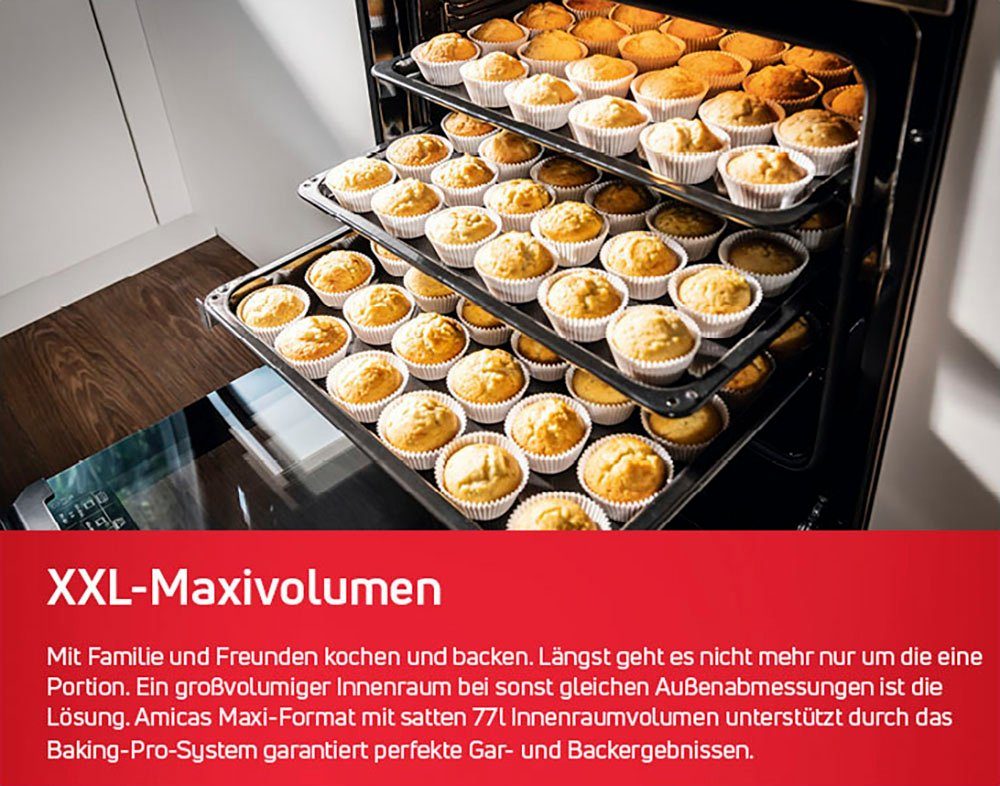 Amica Einbaubackofen EBPX 946 700 E, mit Teleskopauszug nachrüstbar, Steam Clean, Pyrolyse-Selbstreinigung, XXL-Garraum