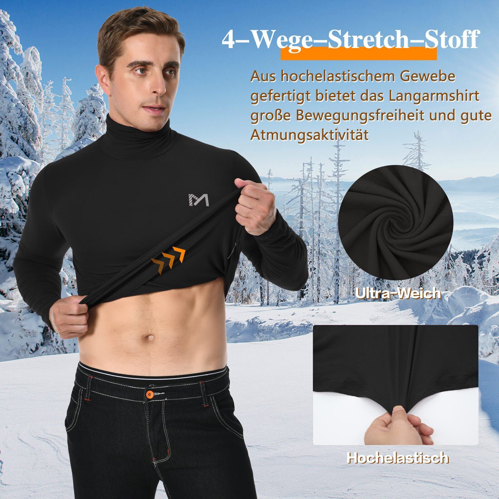 MEETYOO Thermounterhemd Herren Langarm Thermoshirt (Thermounterwäsche Hemd, Funktionsshirt) Stehkragen Winter Skiunterhemd