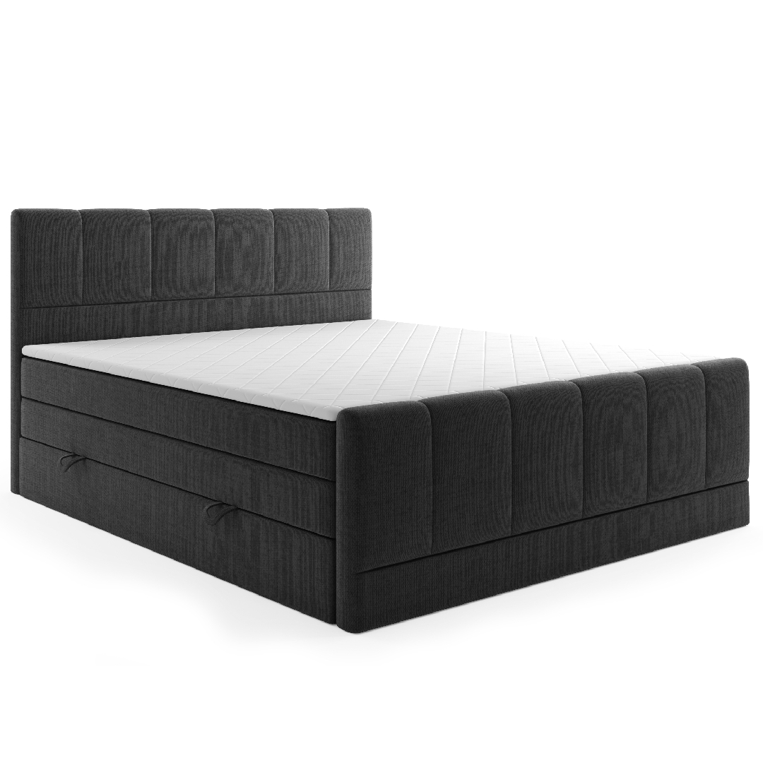 Möbel Punkt Boxspringbett LONDON mit Bettkasten 180 x 200 cm Webstoff Schwarz Bett Bettkasten Taschenfederkern Hotelbett