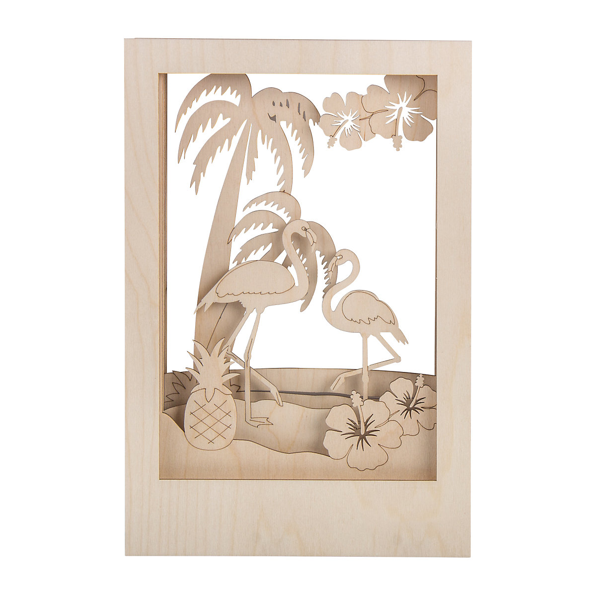 Holzbausatz 3D-Motivrahmen Flamingo, natur, 20x30x6,7cm, 10-tlg.