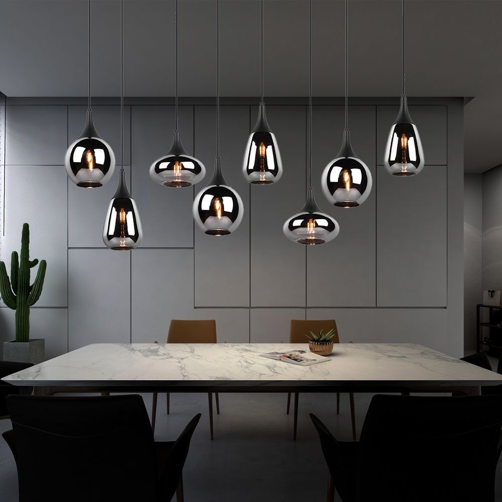 etc-shop Pendelleuchte, Leuchtmittel nicht inklusive, Pendelleuchte Glas 8 flammig Esstischlampe schwarz