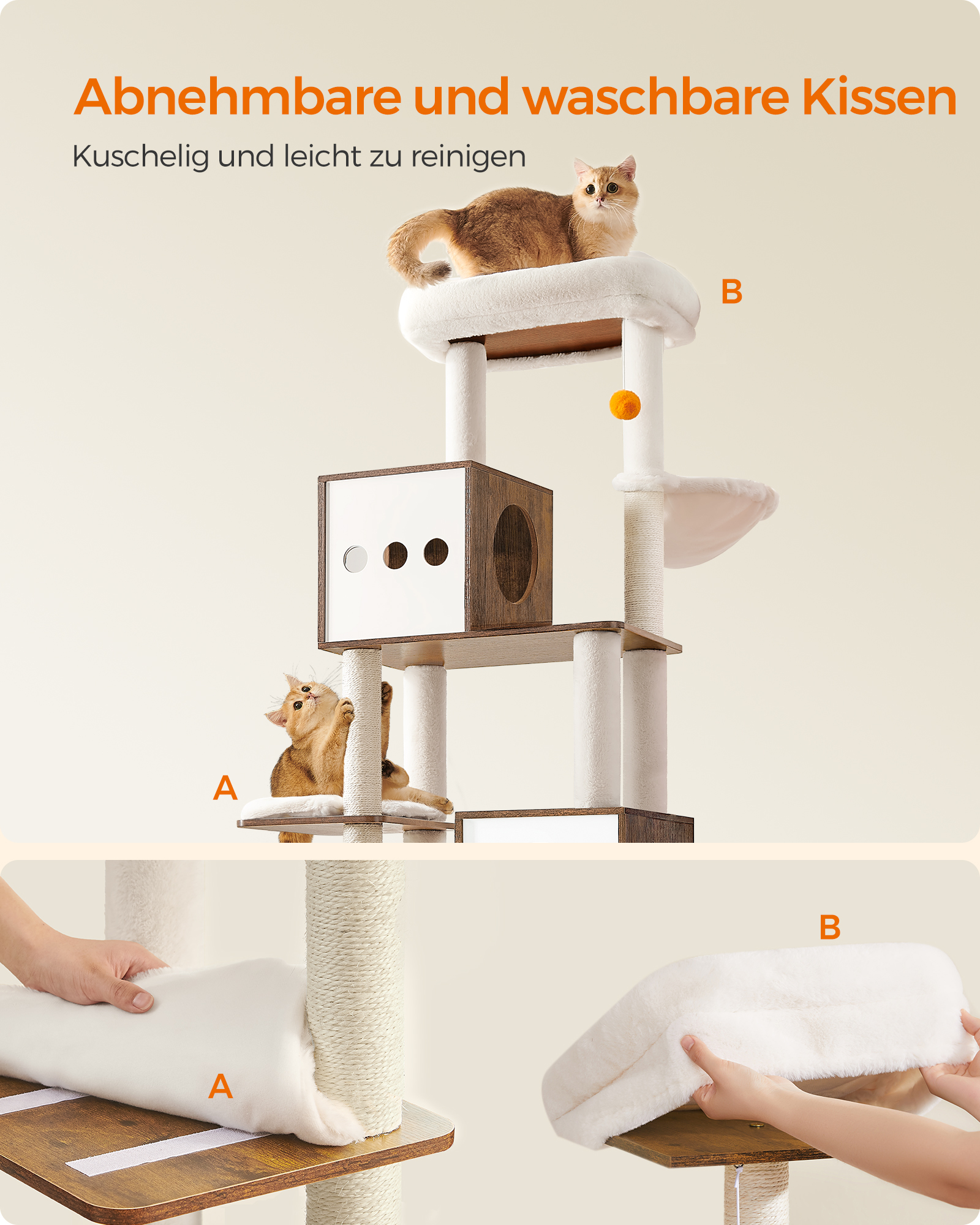 FEANDREA Kratzbäume FEANDREA Kratzbaum 185cm mit Katzenklo-Schrank vintagebraun braun