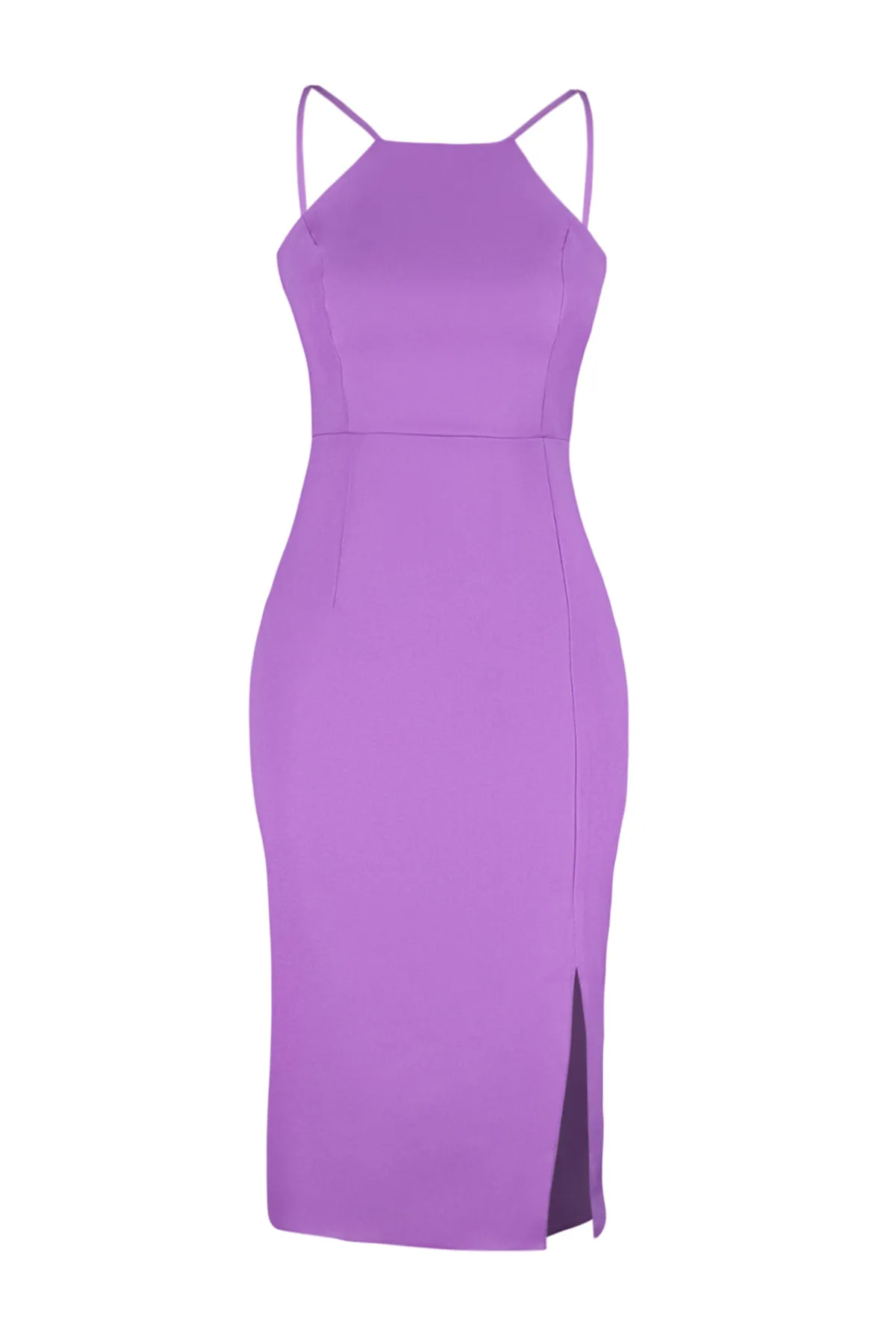 Trendyol Collection  Lilafarbenes Body-Wickelkleid mit Schlitz und Neckholder und gewebtem Midikleid TWOSS19BB0501