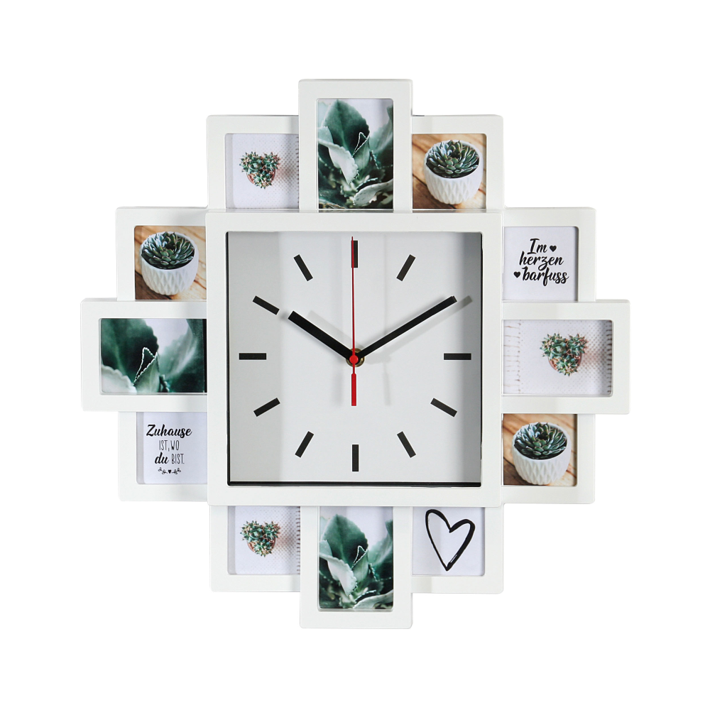 Wanduhr mit Collage weiß