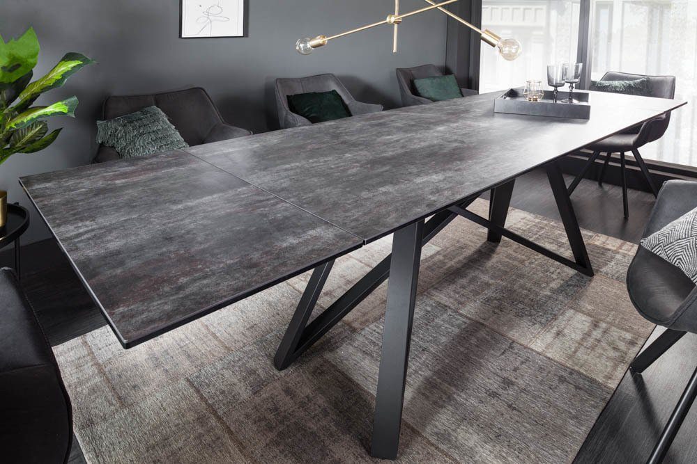 riess-ambiente Esstisch ATLAS 180-220-260cm grau / schwarz (Einzelartikel, 1-St), Keramik · Glas · Metall · ausziehbar · Lava-Optik · Industrial