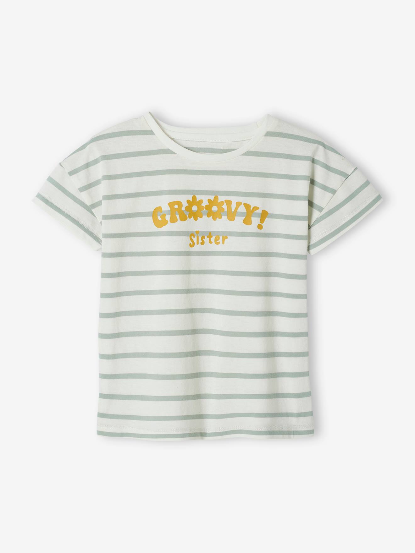 Ensemble tee-shirt et jupe en gaze de coton fille écru