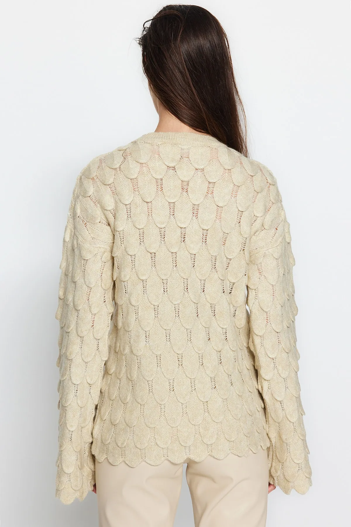 Trendyol Collection  Stone Selbstgemusterter Strickpullover mit Rundhalsausschnitt TWOAW24KZ00209