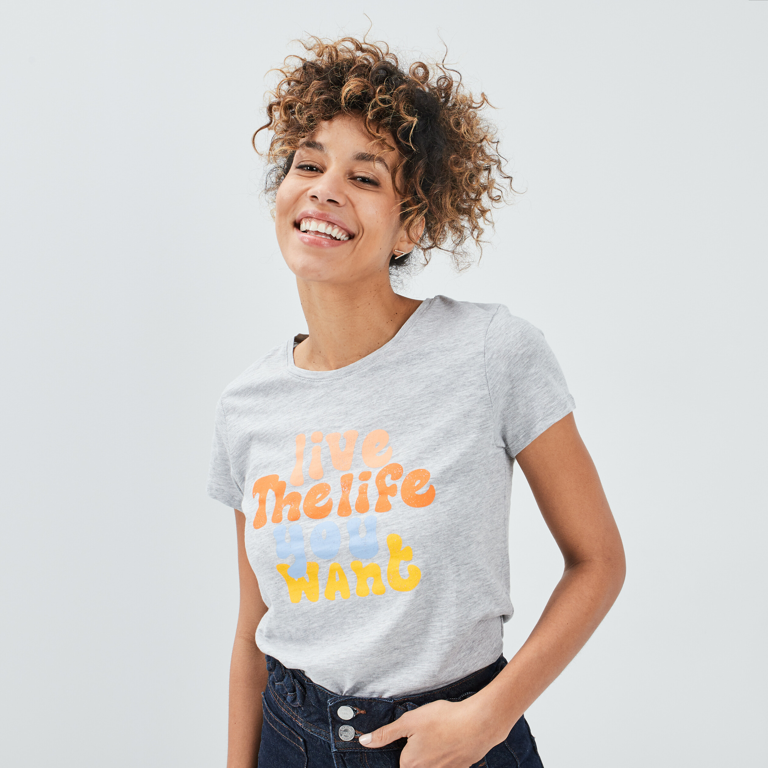 T-shirt manches courtes Creeks gris femme | La Halle