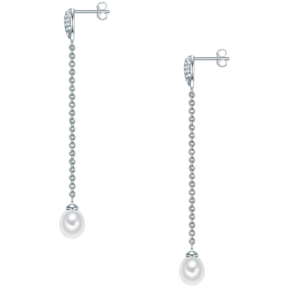 Valero Pearls Boucles doreilles Argent sterling Oxyde de zirconium (CZ) Perle de culture d'eau  Boucles d'oreilles
