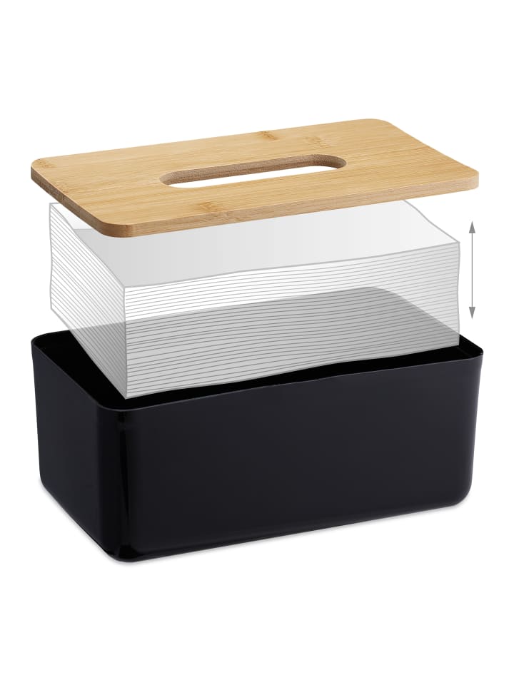 relaxdays Kosmetiktücher Box in Schwarz/ Natur - (B)23 x (H)10 x (T)13 cm günstig kaufen onesize