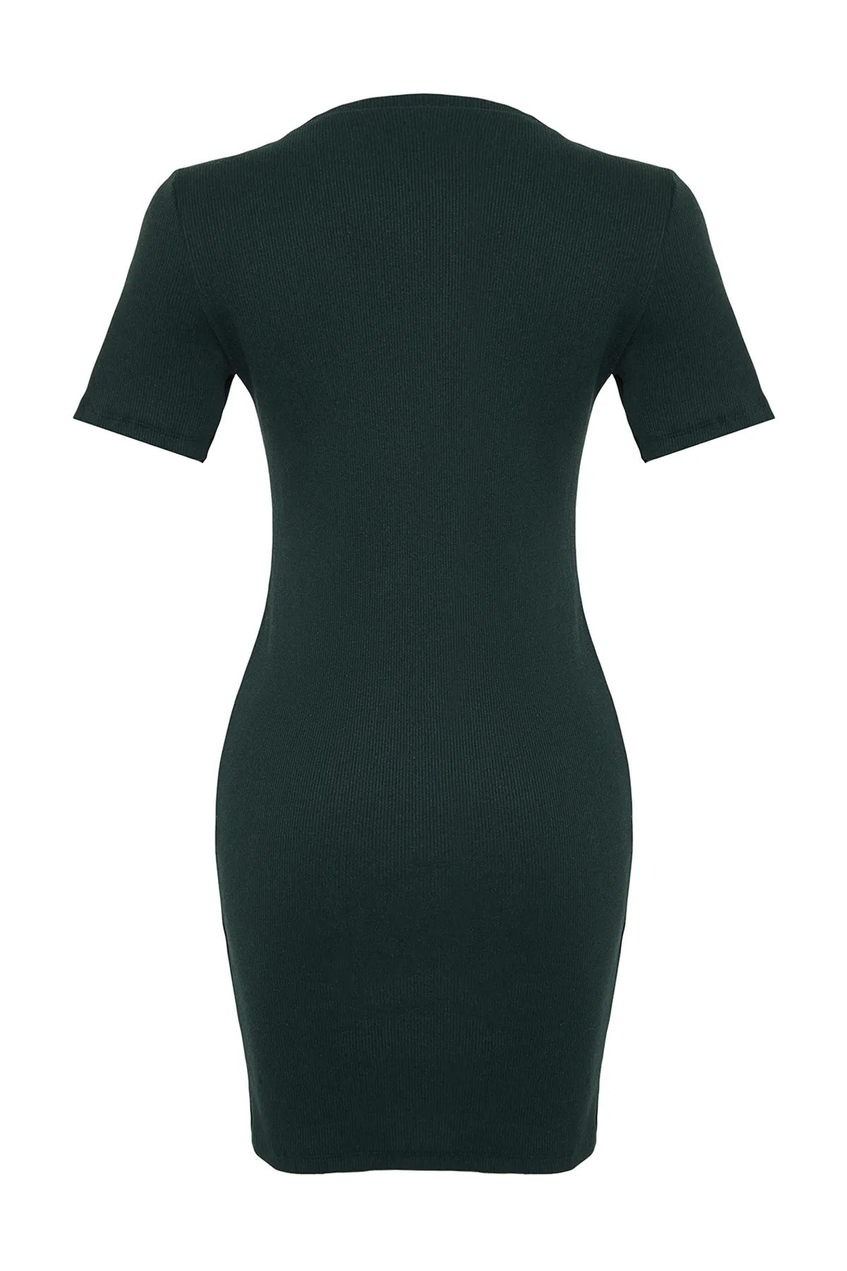Trendyol Collection  Smaragdgrünes, figurbetontes Mini-Bleistiftkleid aus geripptem Strick mit Rundhalsausschnitt TWOSS19AD0053