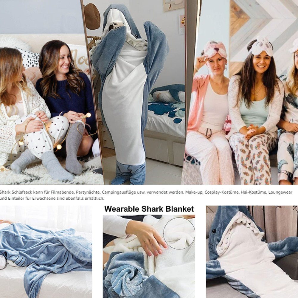 Wohndecke Shark Blanket,Hai Decke Zum Anziehen Schlafsack,Hoodie Shark, XDeer, Onesie Blanket,Super Weich,Gemütlich,Flanell,coolste Geschenk