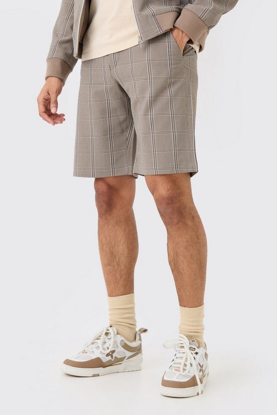 Strukturierte karierte Stretch-Shorts