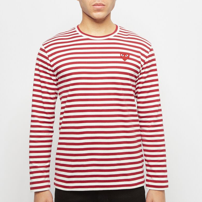 Comme des Garcons Play Play Red Heart Striped Long Sleeve T-Shirt red/white