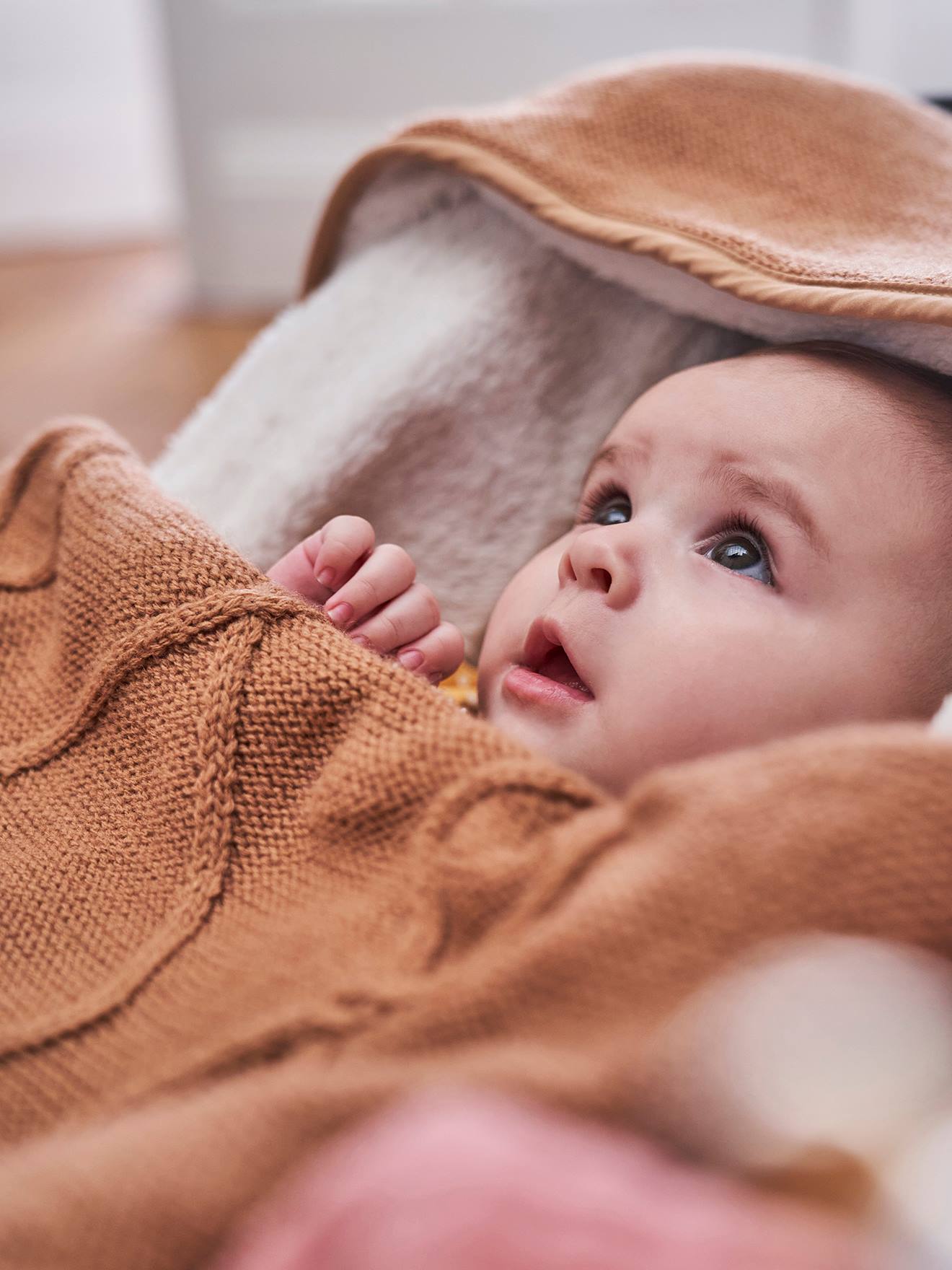 Vertbaudet Strick-Fußsack für Babyschalen, Fleecefutter - wollweiß