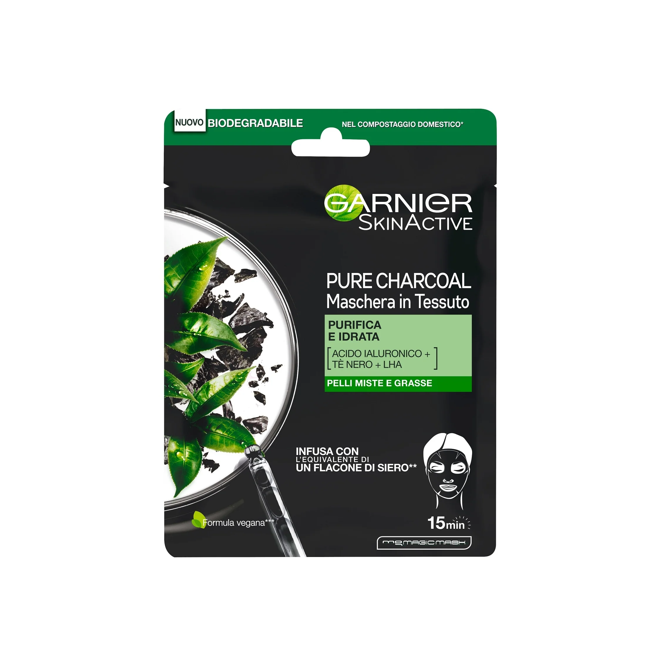 Skin Active Maschera in Tessuto Pure Charcoal - Maschera Purificante viso