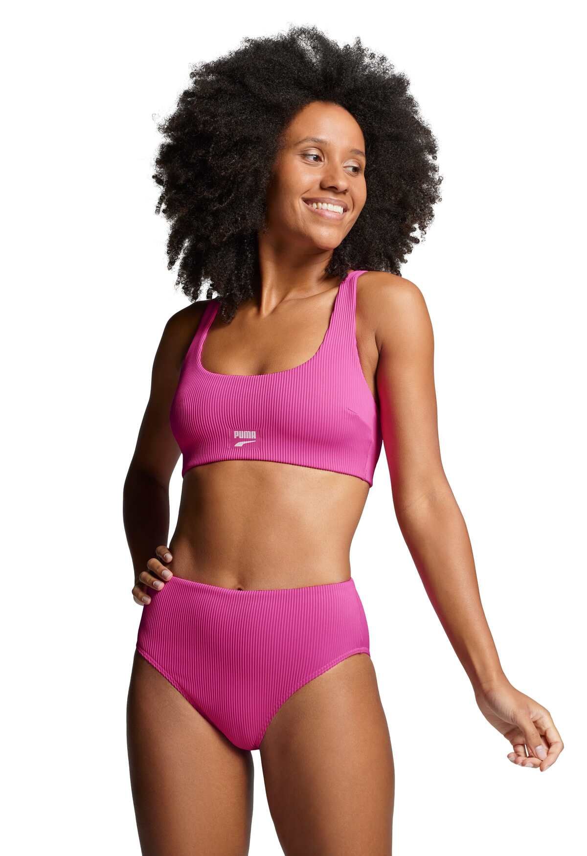 PUMA Neon Pink Ribbed Scoop Neck Bikini-Oberteil