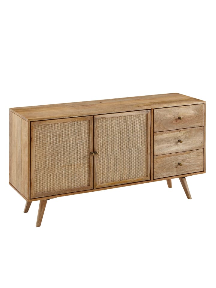 KADIMA DESIGN Design Sideboard 140x75x40 cm Mango Massivholz / Rattan, Kommode 3 günstig kaufen onesize