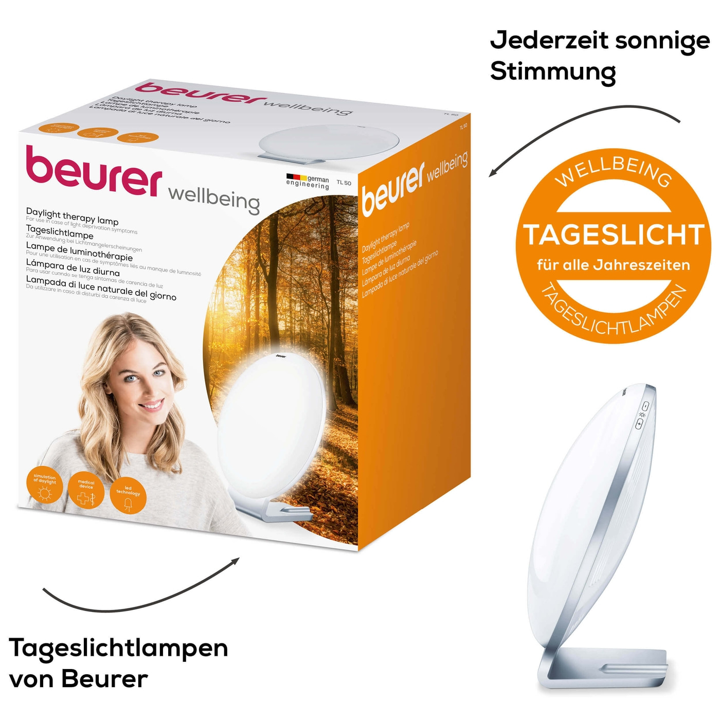 Beurer Tageslichtlampe TL 70-Formschöne Tageslichtlampe für mehr Wohlbefinden mit 10 Helligkeitsstufen