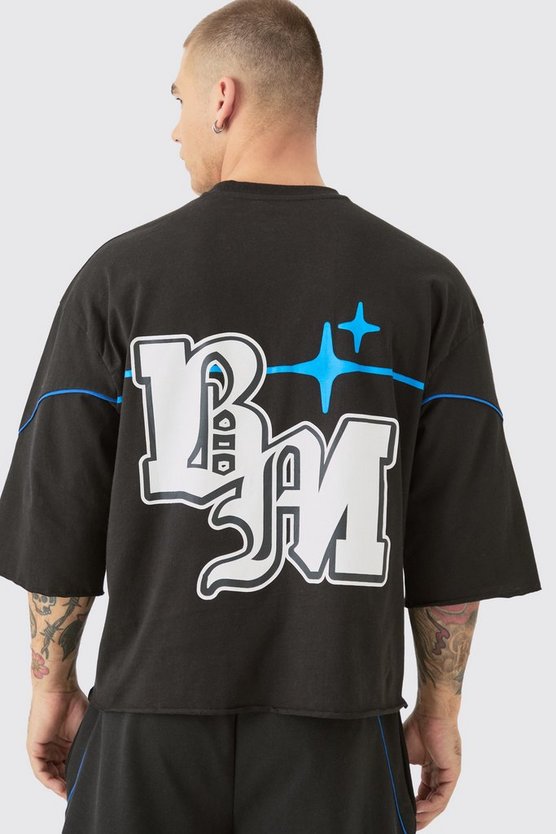 Kastiges Oversize T-Shirt-Set mit rohem Saum