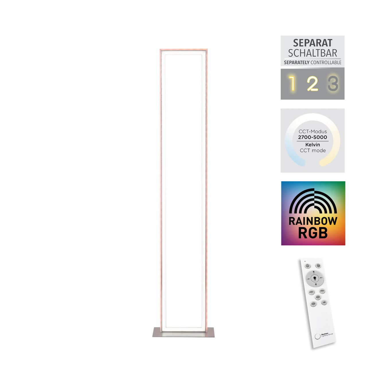 JUST LIGHT LeuchtenDirekt LED Stehleuchte FELIX60, Fronlight: CCT, Sidlight: RGB, dimmbar, IR-Fernbedienung, IP20