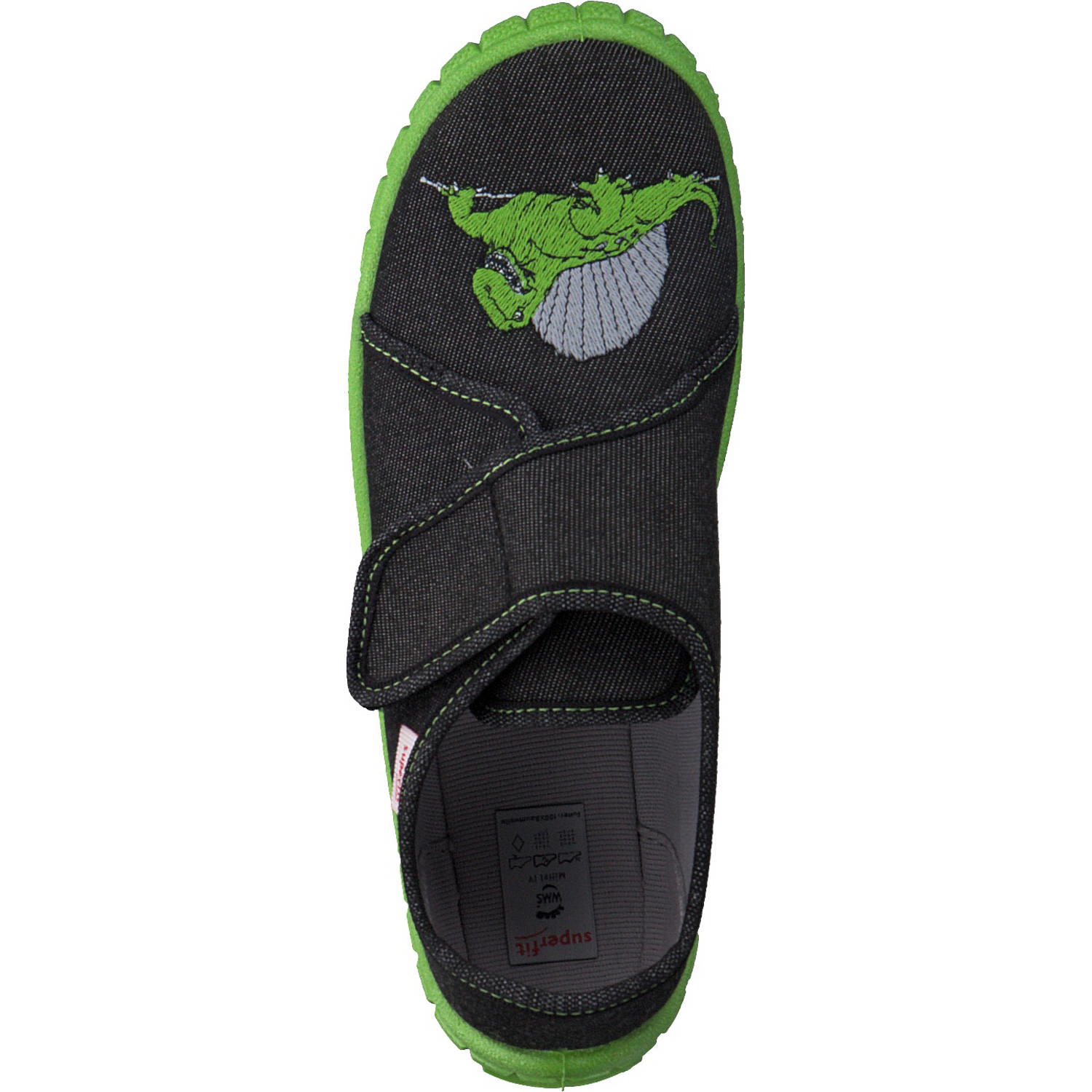 Superfit BILL 00278, Hausschuhe, Kinder, Schwarz/Grün (Dino)