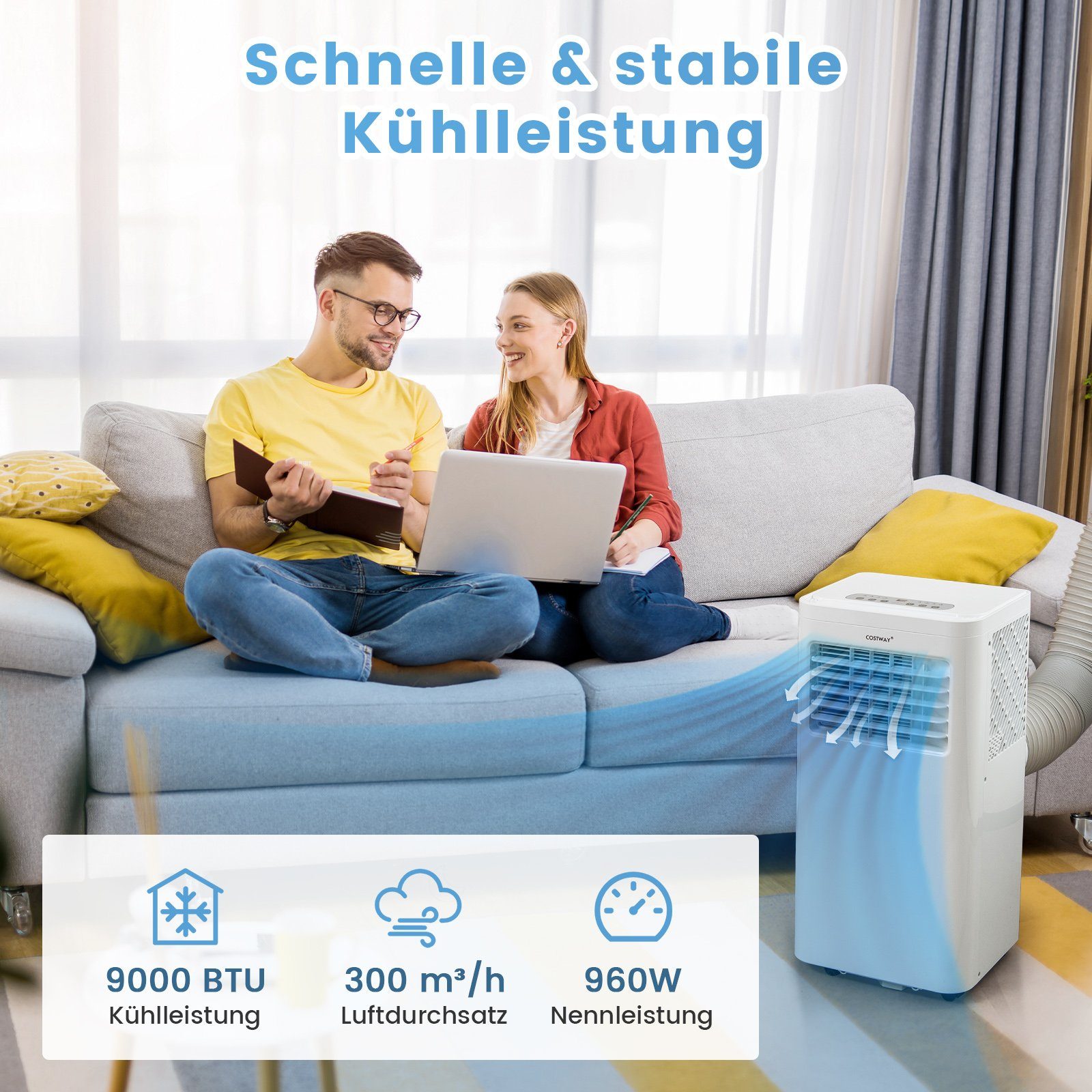 COSTWAY 3-in-1-Klimagerät, 9000BTU/2,75kW, für 75m³, Fernbedienung, 16℃-32℃