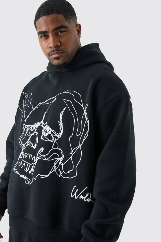 Plus kastiger Oversize Hoodie mit Totenkopf-Print