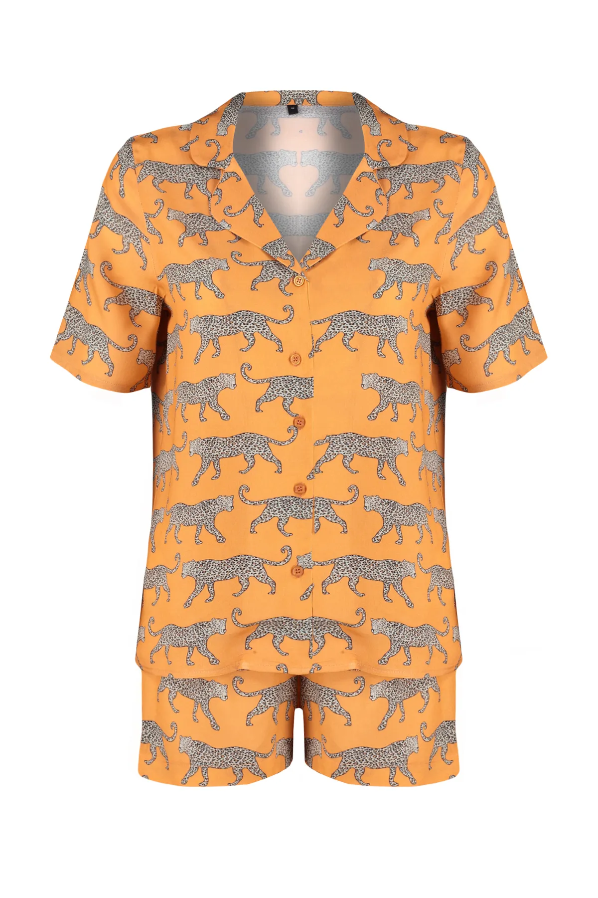 Trendyol Collection  Orange gemustertes Viskose-Hemd-Shorts-Webpyjama-Set THMSS21PT0473