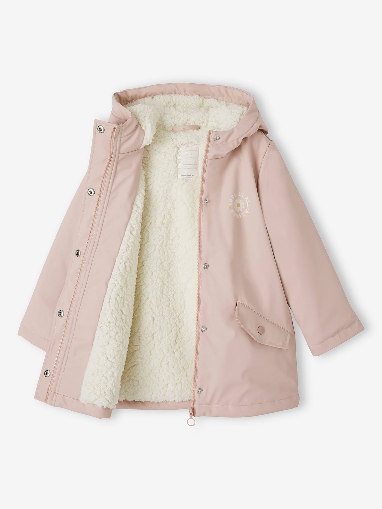 Ciré à capuche doublé sherpa fille rose pâle
