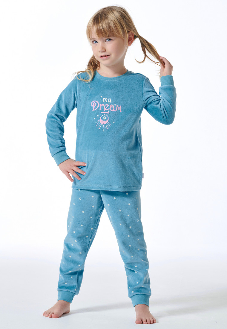 Schlafanzug lang Velour Bündchen Sterne aquarium - Girls World