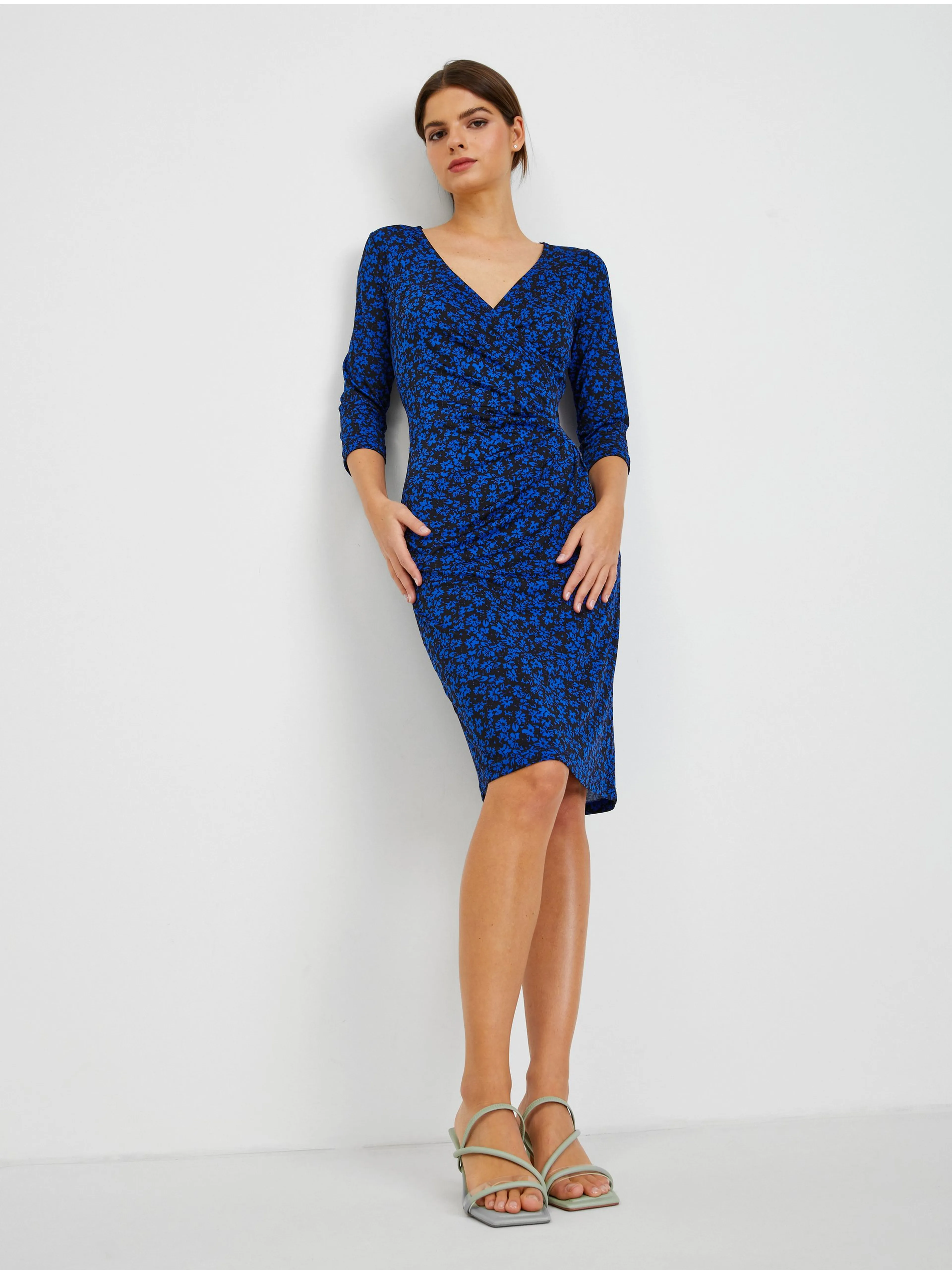 Schwarz-blaues Damen-Blumenkleid ORSAY
