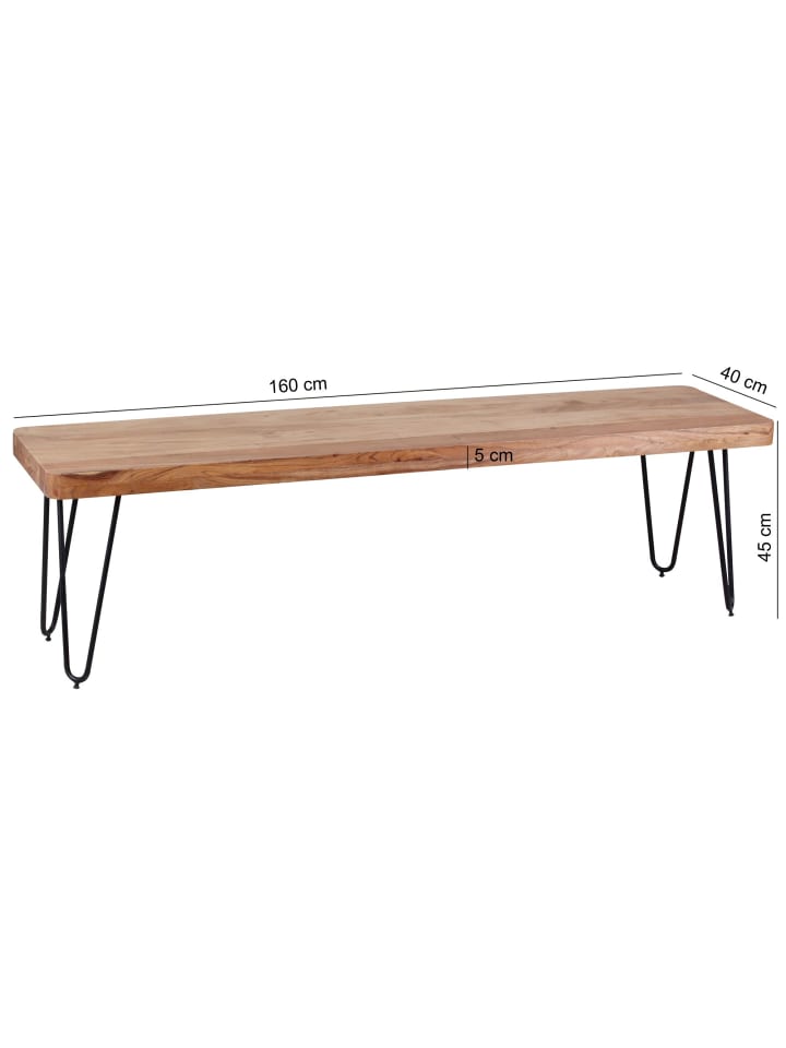 KADIMA DESIGN Sitzbank Massivholz | Landhausstil, Metallbeine, Verschiedene Größen in Beige günstig kaufen