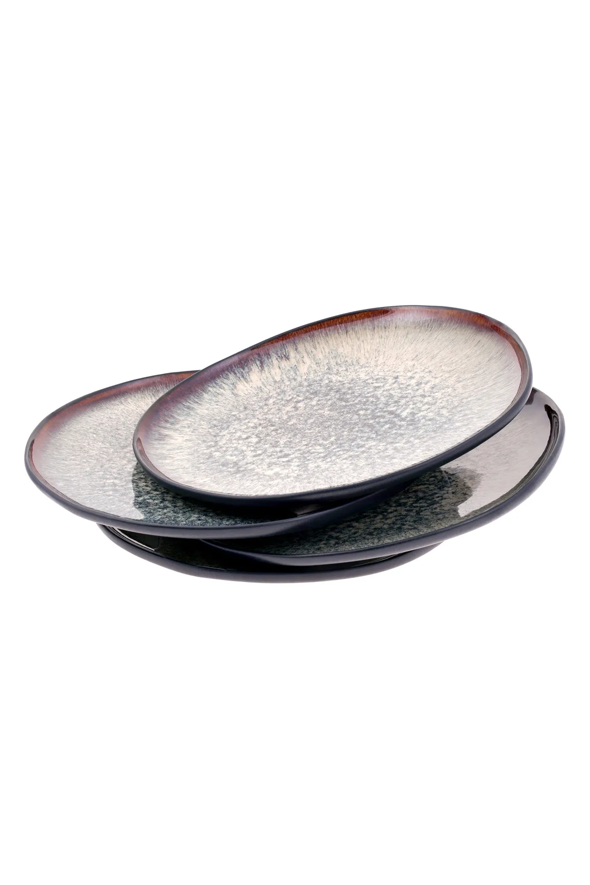 Karaca  Schwarz Galactic Reactive Dessertteller 4er-Set, Modern, Stilvoll, Außergewöhnlich, Reaktives