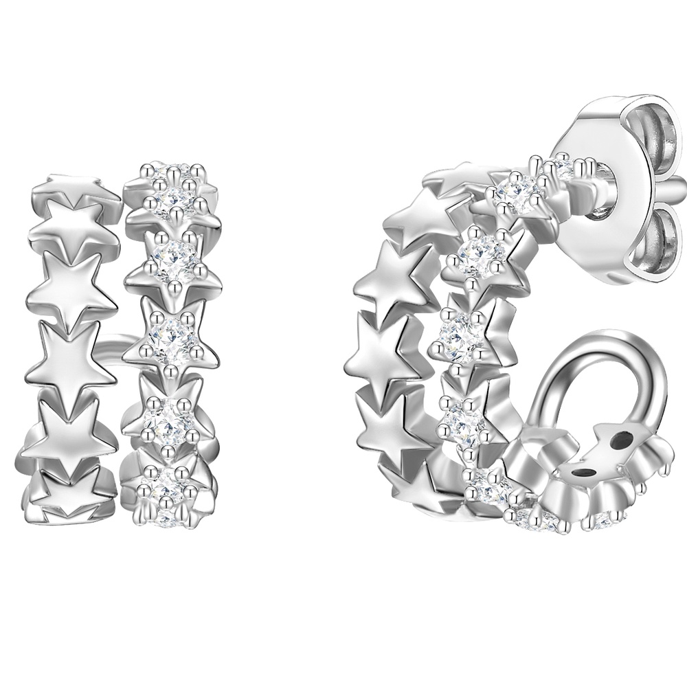 Glanzstücke München Créoles en argent Étoiles Argent sterling Oxyde de zirconium (CZ) en Argent Boucles d'oreilles