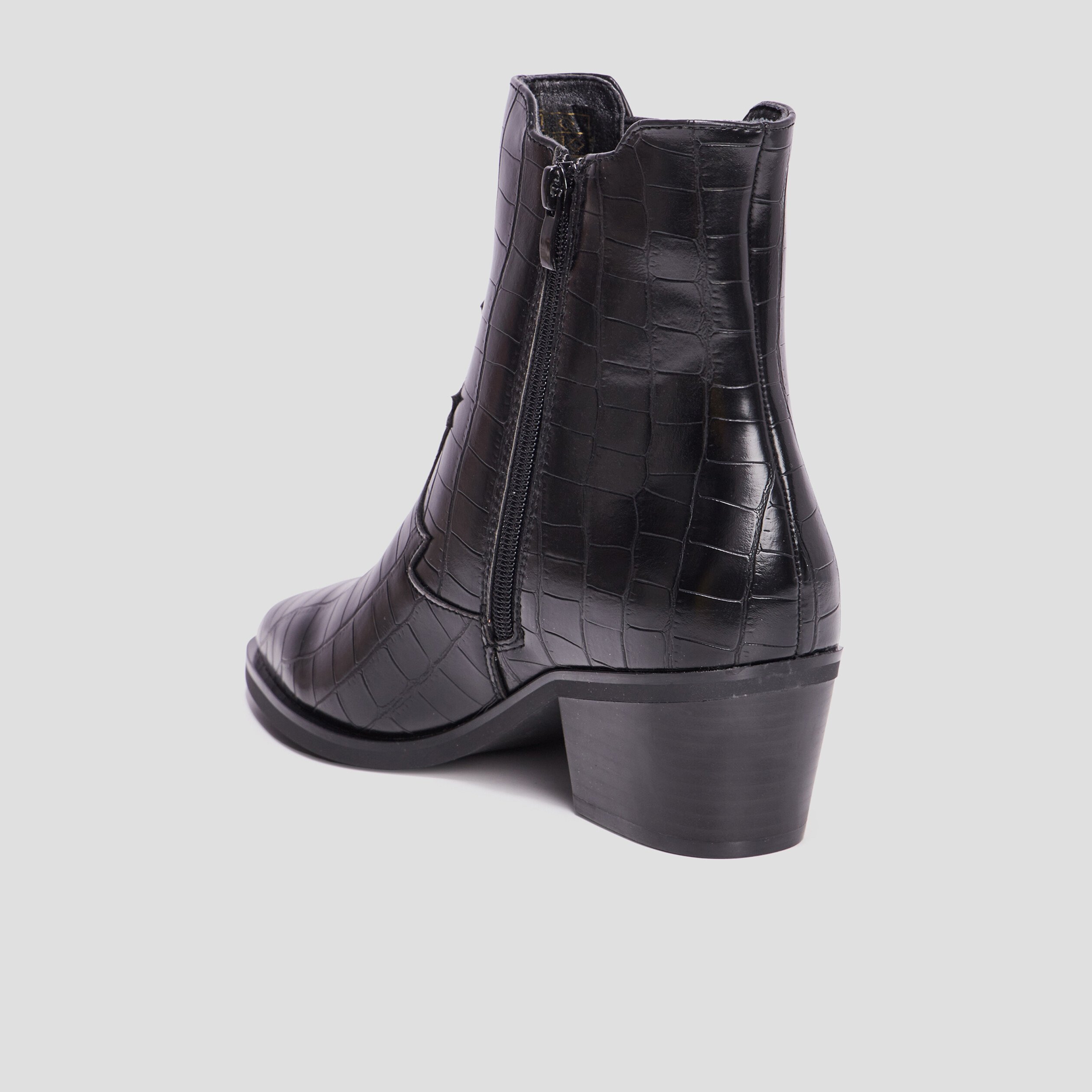 Bottines aspect croco à talons noir femme | La Halle