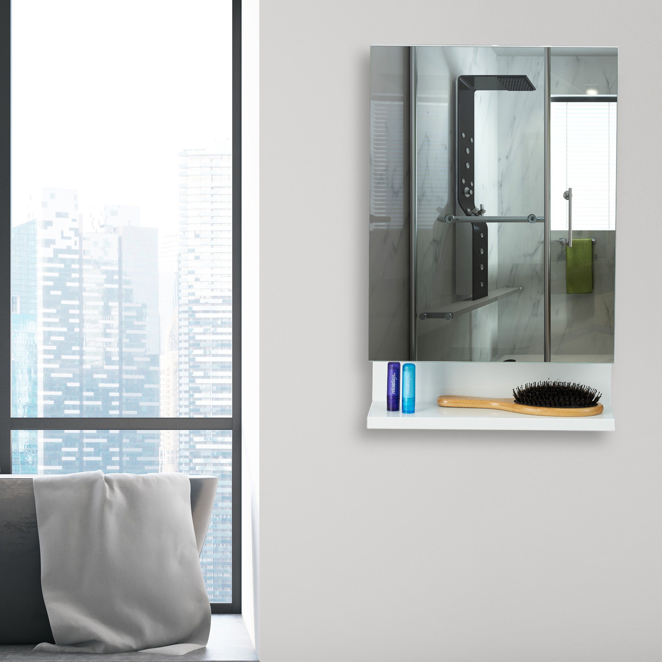 relaxdays Badezimmerspiegelschrank Badspiegelschrank mit Steckdose
