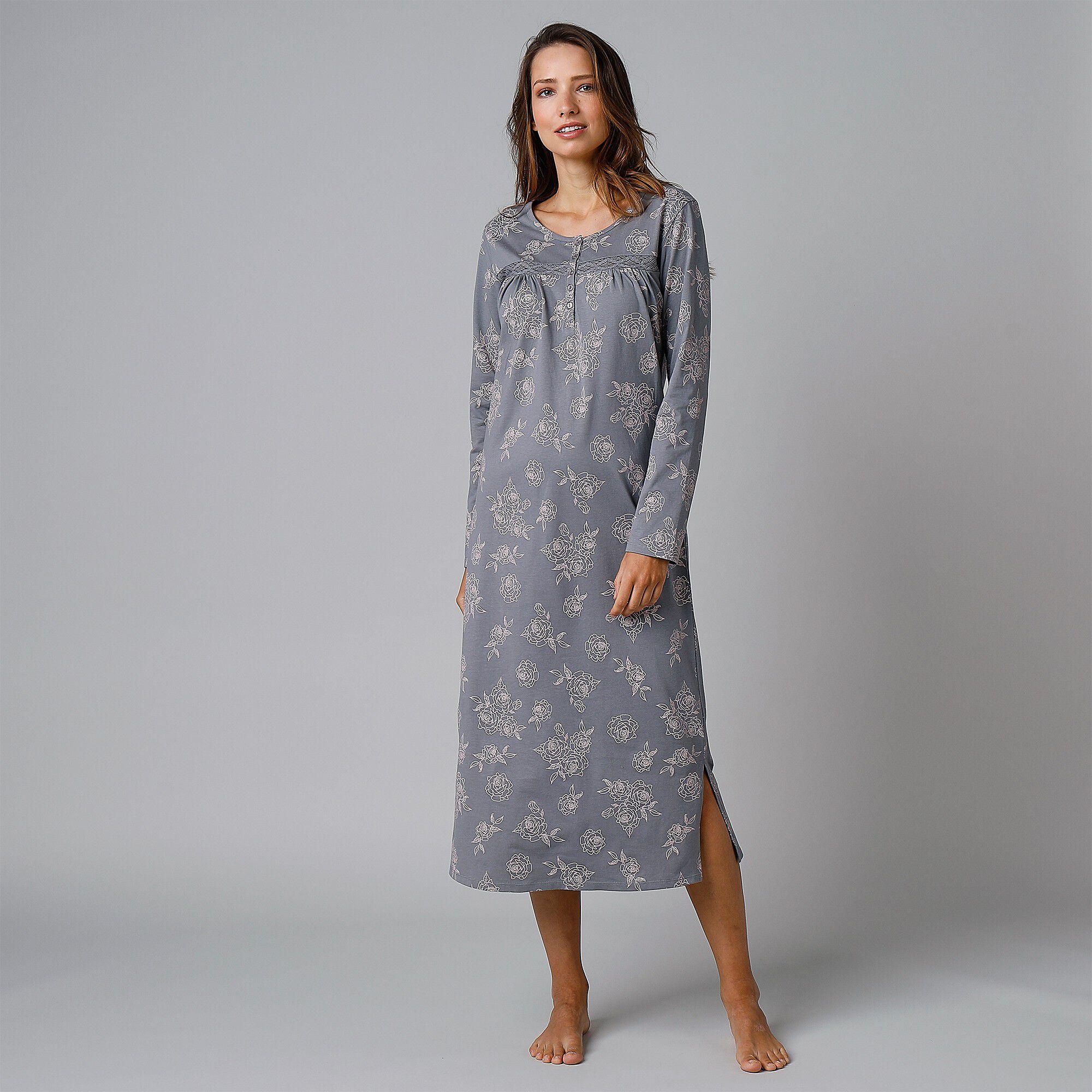 Chemise de nuit longue manches longues imprimée 