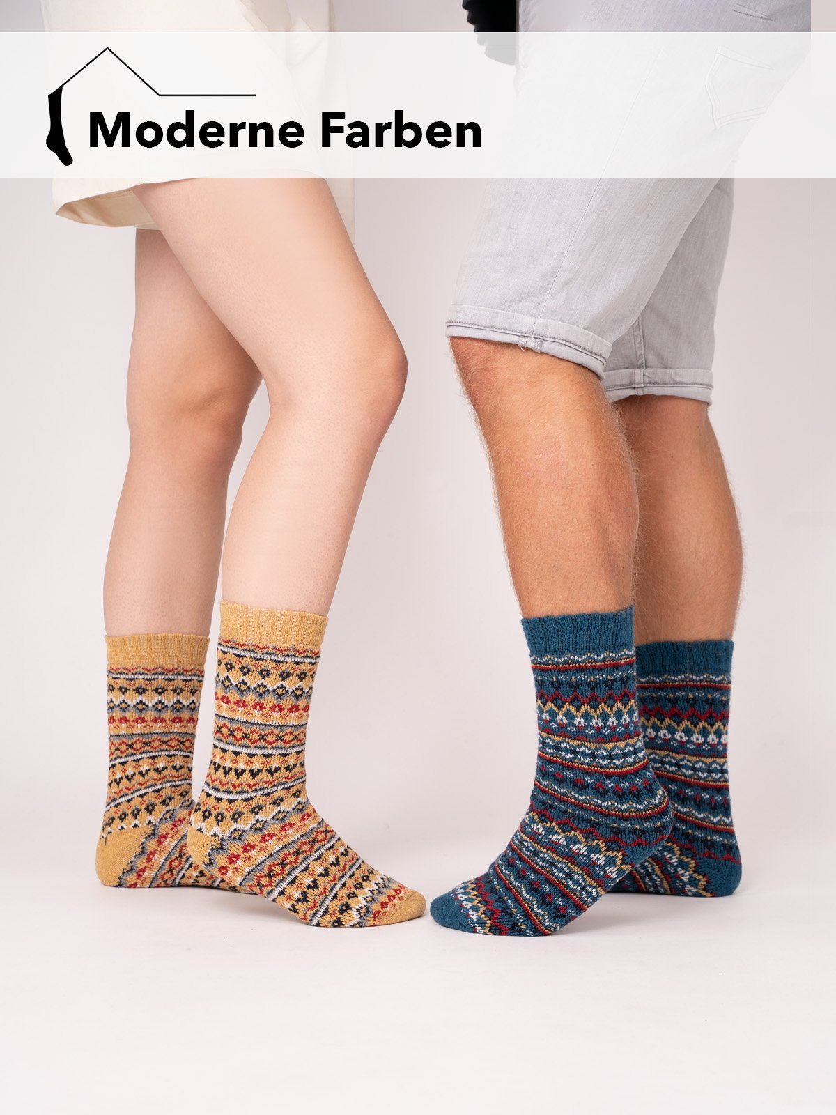 HomeOfSocks Socken Hygge Socken Dick Für Herren & Damen mit Wolle Dicke Socken Hyggelig Warm Mit Hohem 45% Wollanteil In Bunten Design