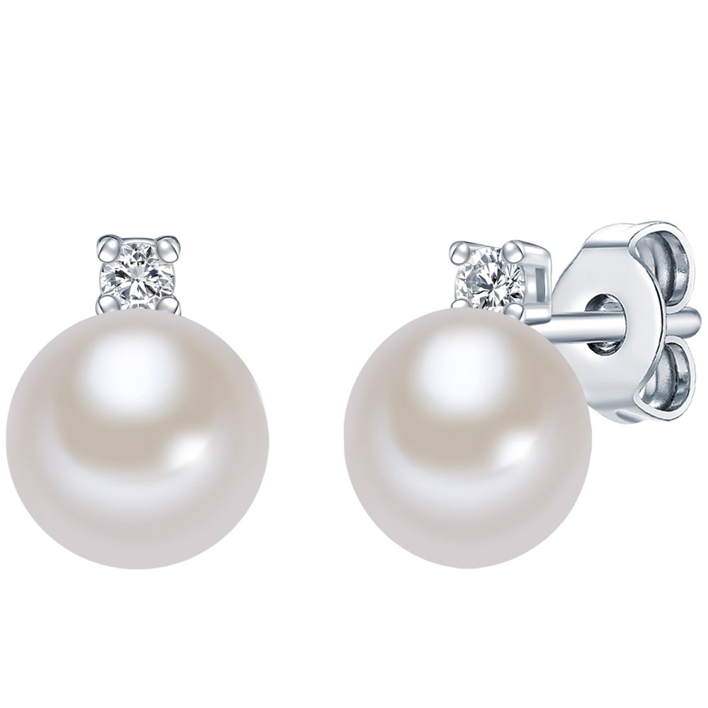 Valero Pearls Puce d'oreille en perle Perle de culture d'eau douce Oxyde de zirconium (CZ) Perl Boucles d'oreilles