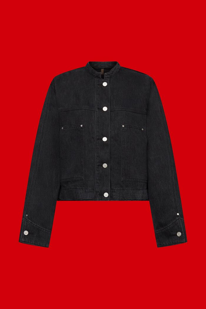 Kragenlose Jeansjacke mit Kordelzug