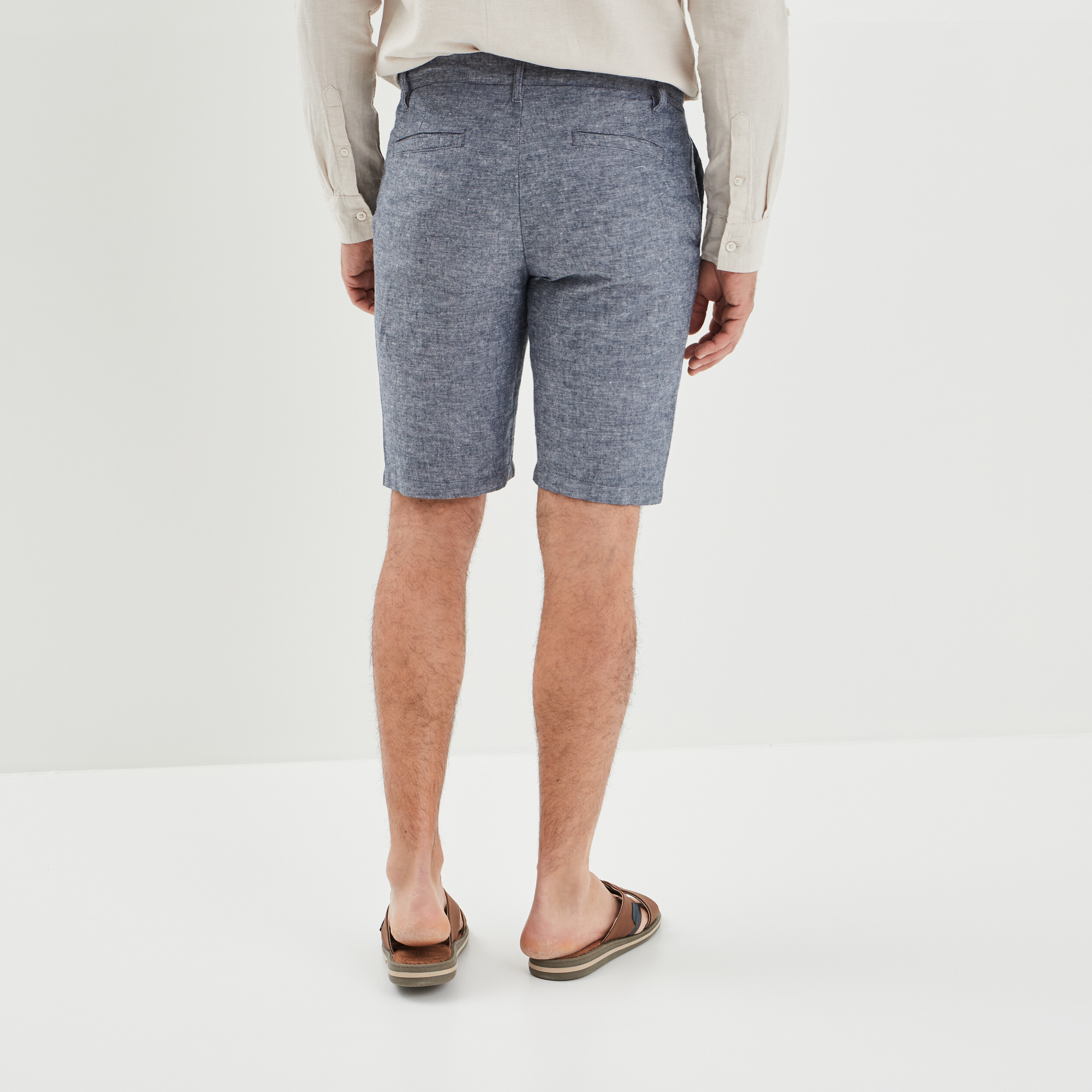 Short chino droit lin majoritaire bleu marine homme | La Halle