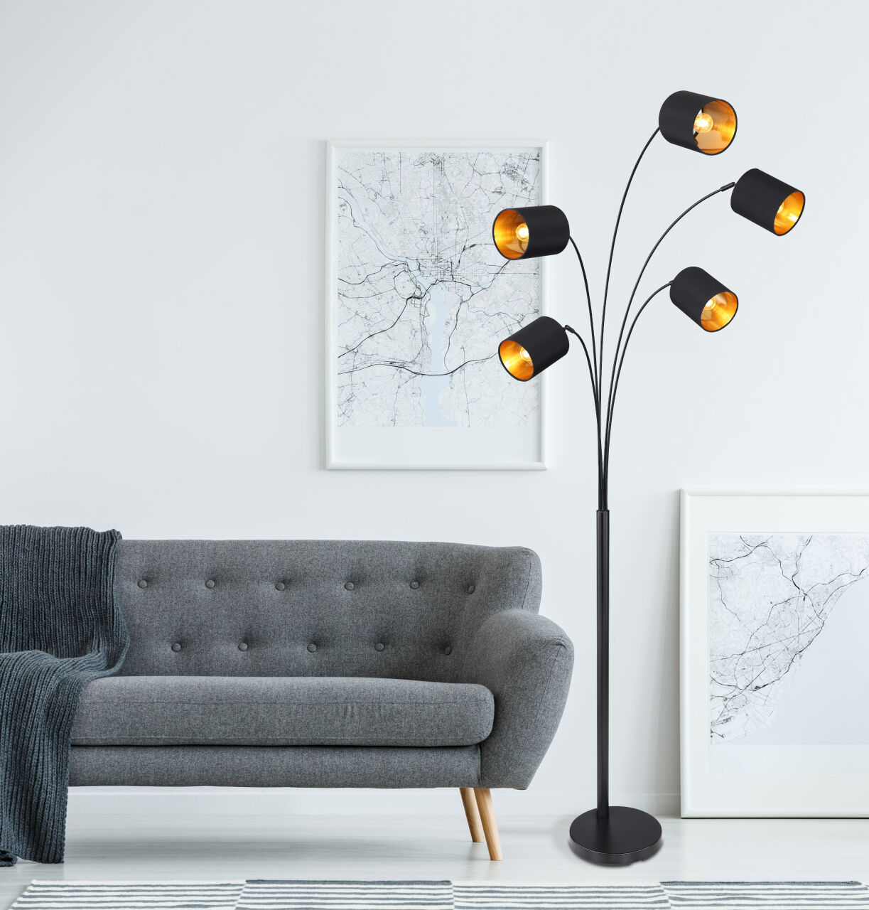 Globo Lighting - KADDY - Stehleuchte Metall schwarz matt, 5x E14