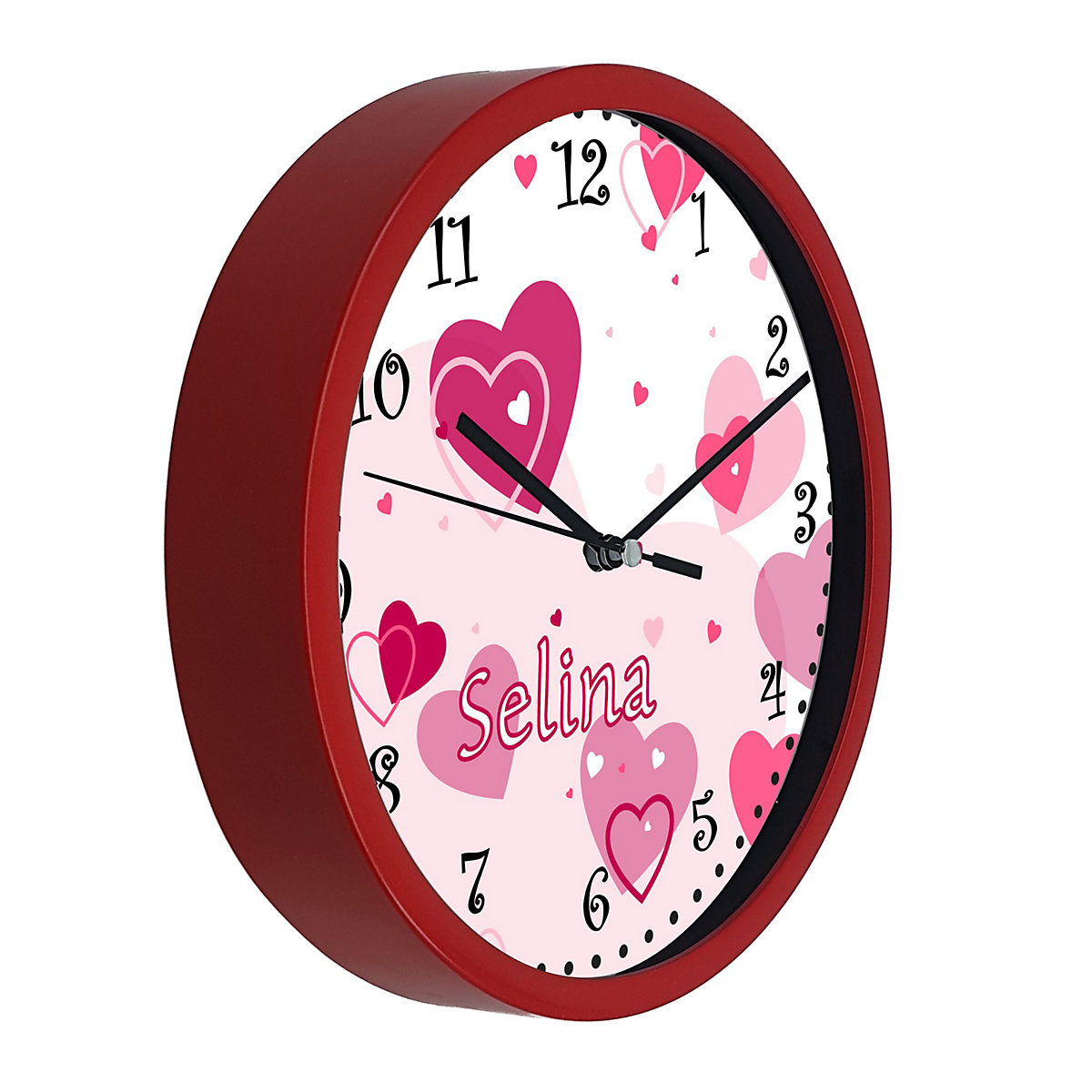 Kinder Wanduhr personalisiert mit Name Herz Rosa