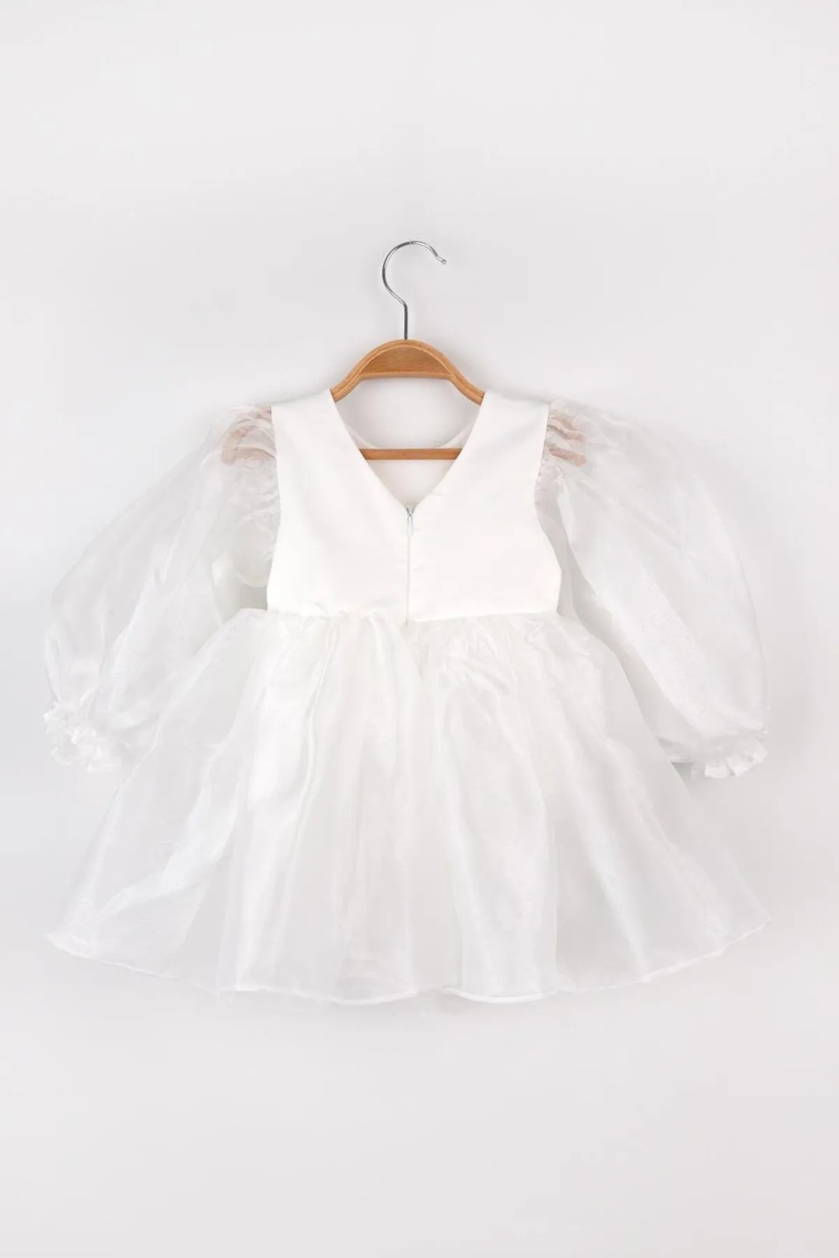Le Mabelle  Weißes, langärmliges Organza-Partykleid für Mädchen – Salbei