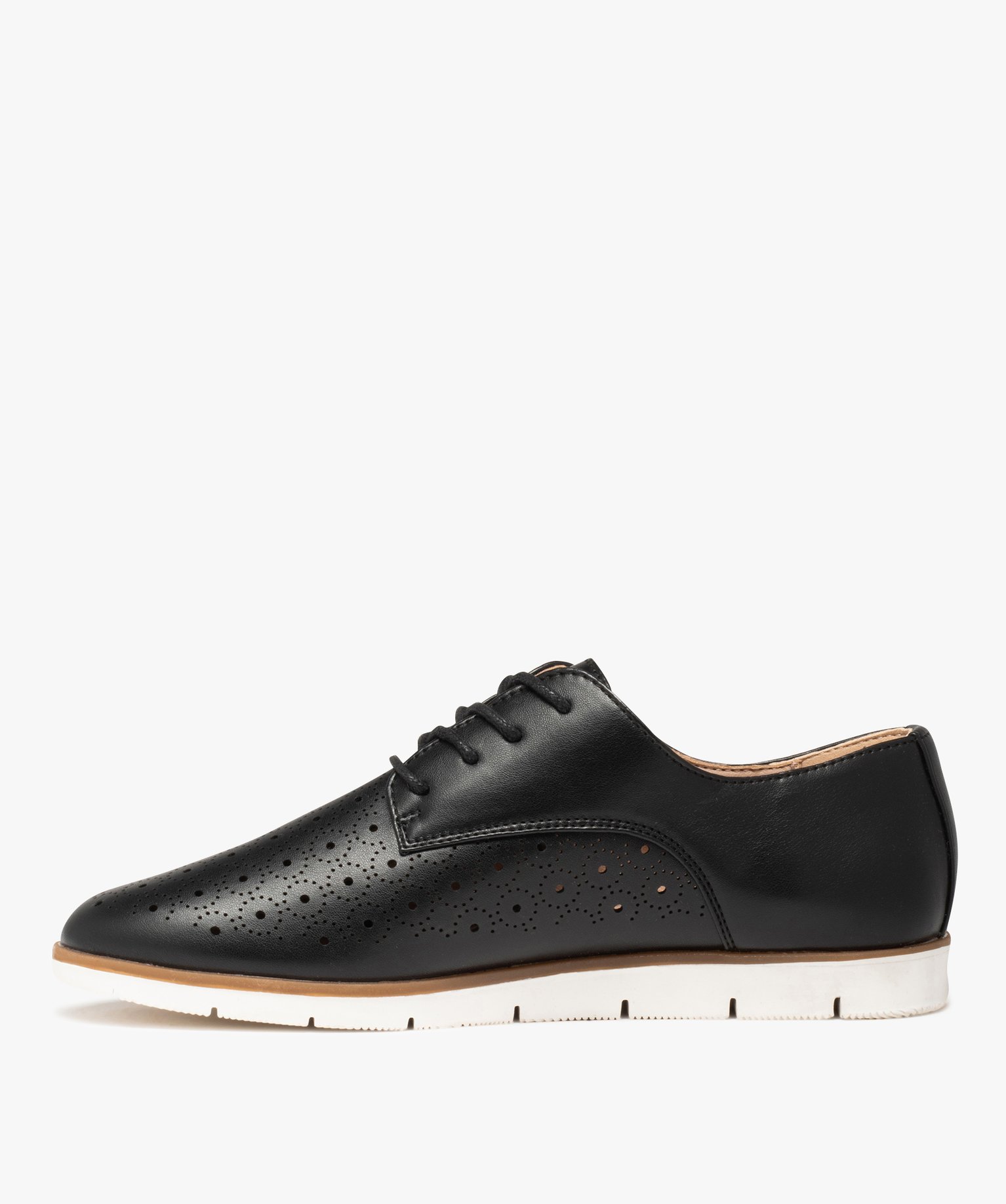 Derbies femme à talon plat et dessus perforé noir | GEMO